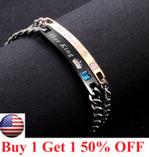 Stainless Steel His and Hers Lovers Matching His Queen Her King Couple Bracelet