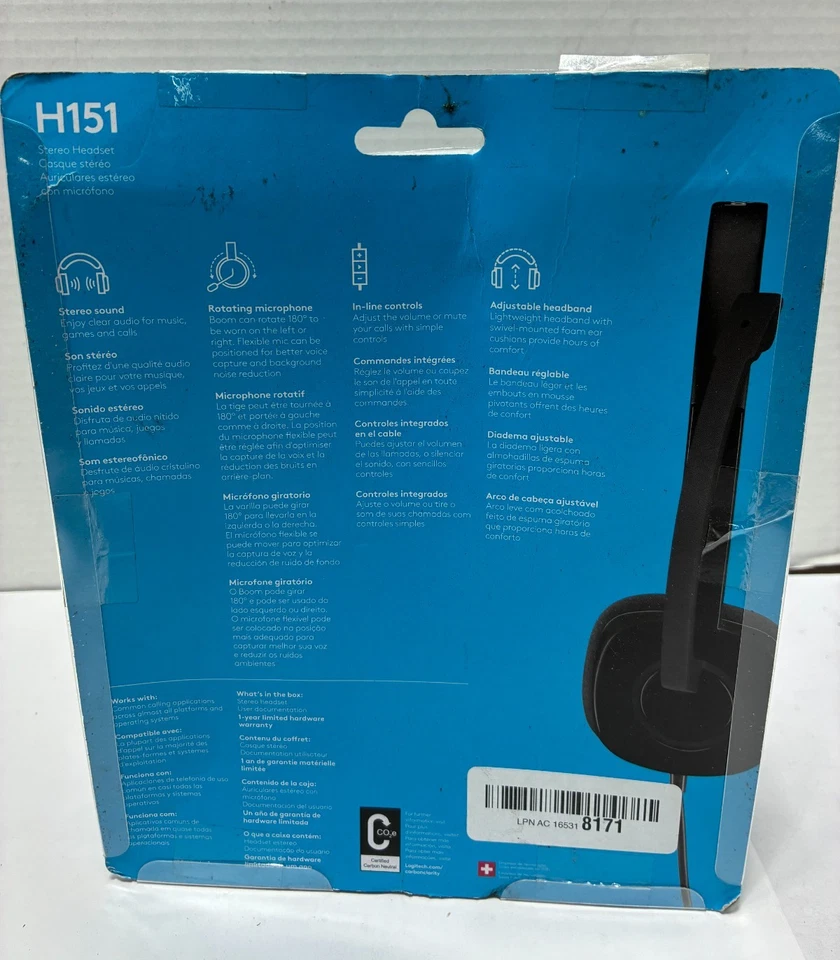 Logitech H151 Stereo Headset 3.5 mm Rotating Microphone In-Line Controls - Image 3 of 4