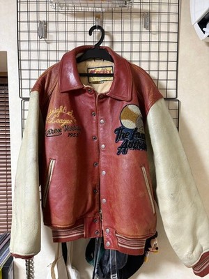 Avirex Stadium Jacket Varsity Jacket Red Leather M Midnight League embroidery