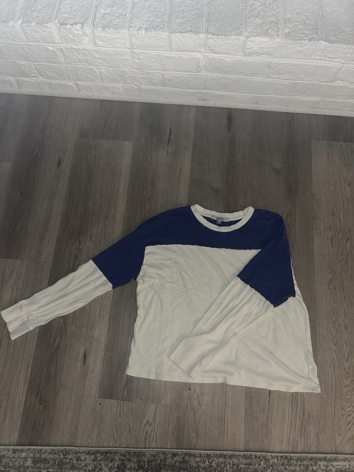 Junk Food Men's XL Colorblock Cotton Long Sleeve Crew Neck T-Shirt Blue White