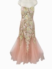 STUNNING JOVANI EMBROIDERED FLORAL RHINESTONE PEARL MERMAID PROM FORMAL GOWN