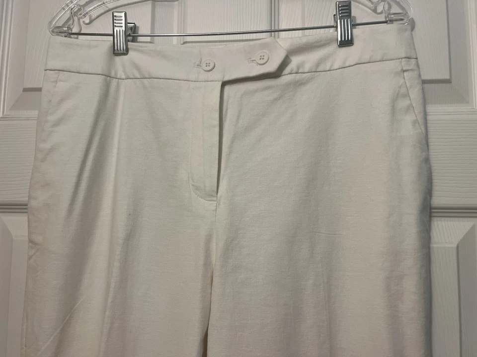 Pantalones para mujer Calvin Klein blancos mezcla de lino calce clásico forrados 10 Foto 3 de 4