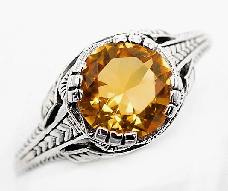 1CT  Citrine 925 Sterling Silver Edwardian Style Ring Jewelry Sz 6 