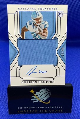 2025 Panini National Treasures Omarion Hampton Patch Auto BLUE /49 NC CHARGERS