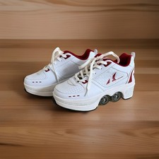 Agloat Skate Shoes Retractable Rollers Women s Size 7.5 US - White Red VGC