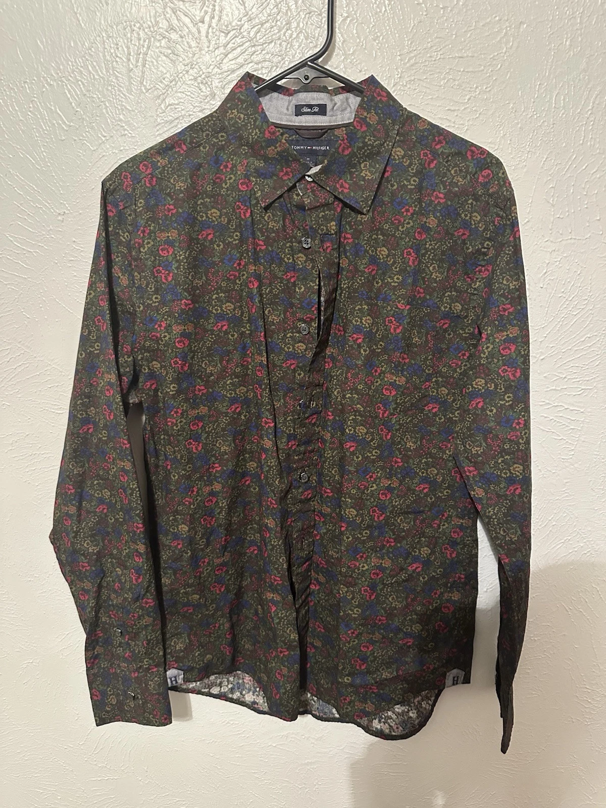 Tommy Hilfiger Dress Floral Shirt Long Sleeve Button Up VTG Mens Medium SlimFit
