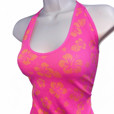 NO BOUNDARIES Pink & Orange Y2K Style Hawaiian Hibiscus Halter Dress Size Small