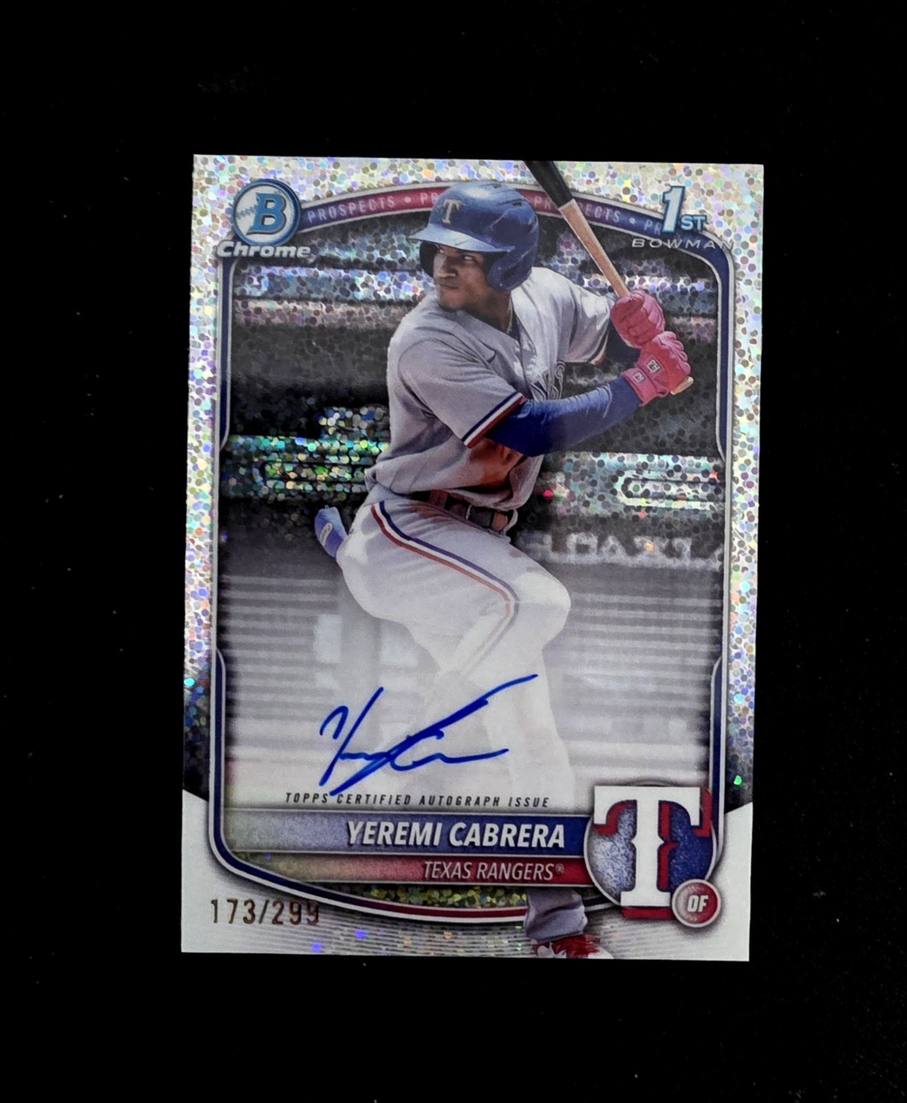YEREMI CABRERA 2025 Bowman 1st Chrome Speckle Refractor Auto #/299 RANGERS