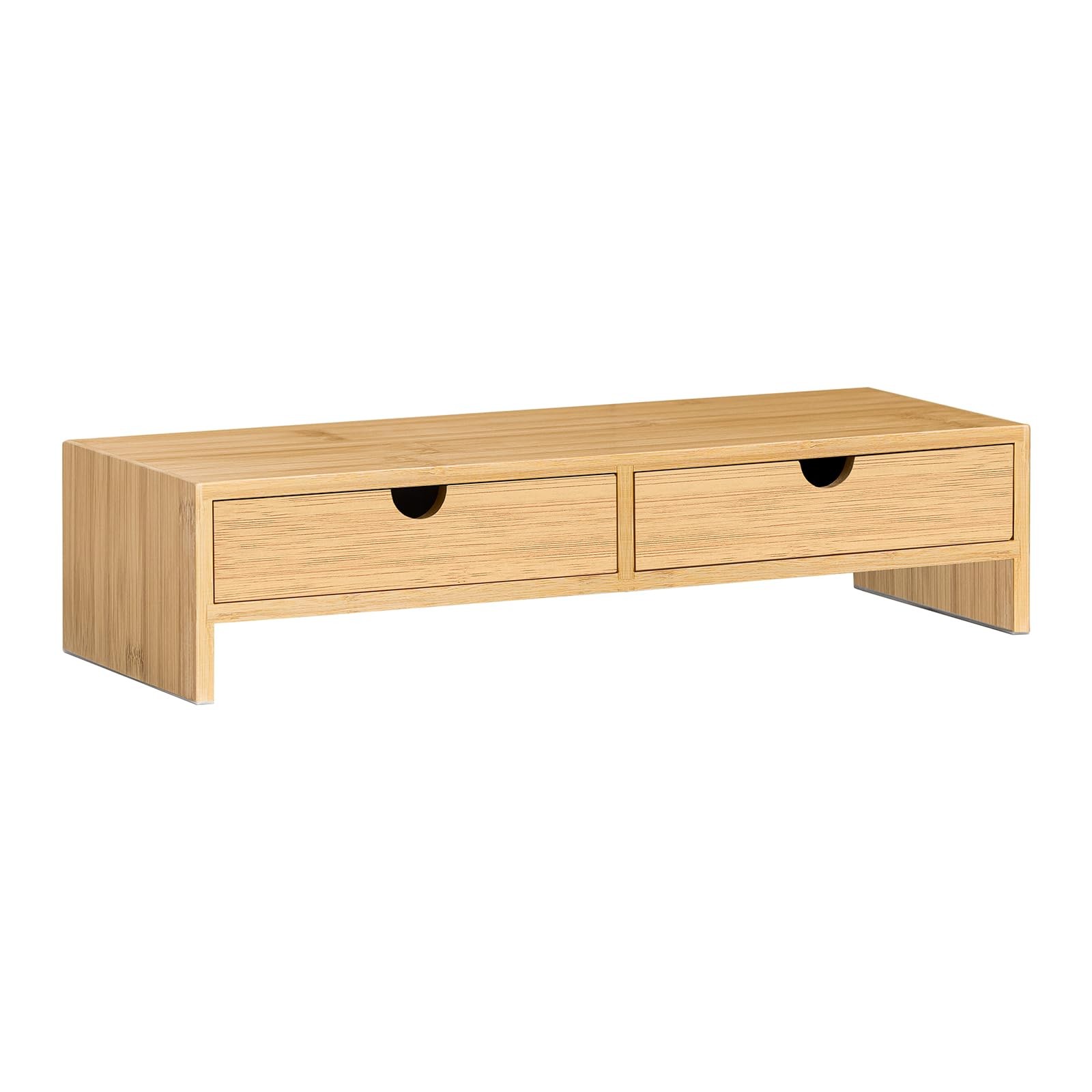 SoBuy Bamboo Monitor Stand with Drawers Monitor Riser Computer Stand Desk She...
