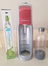 SodaStream Soda Maker Machine Red SilverGray w/New Cartridge & Bottle 