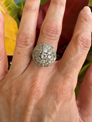 Antique Victorian Diamond Cluster Ring Old Mine Cut 14K Gold ~1.25ctw Size 7.25
