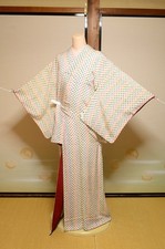 Japanese vintage Silk Kimono Komon Women Robe 153cm 1128