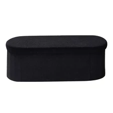 Uimoso Oval Foldable Storage Ottoman Bench with Teddy Fleece - Black