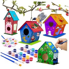 Crafts for Kids Ages 5-8 8-12, Buildable DIY Birdhouse Kit 4 Pack Bird House