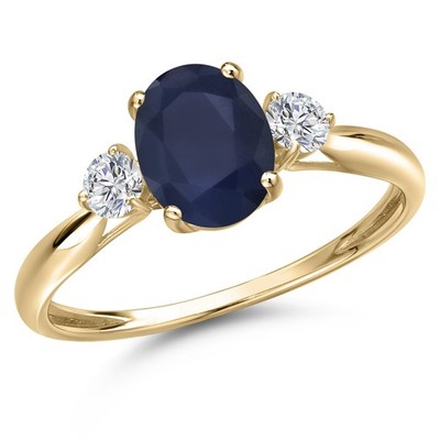 10K Yellow Gold Sapphire and Lab Grown Diamond 3-Stone Ring For Women | 2.02