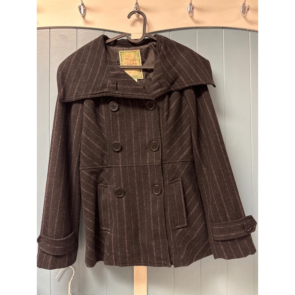 Chaqueta Abrigo Flying Tomato Para Mujer Mezcla de Lana a Rayas Guisante - Talla S Pequeña Foto 2 de 4