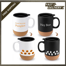 Halloween Coffee Mug Set Black and White Ceramic Ghost and Pumpkin Cups 400ml