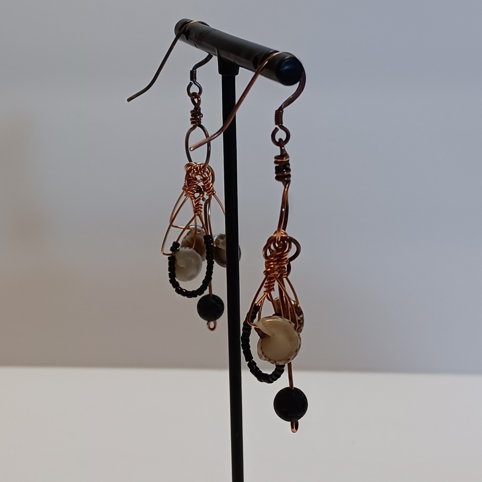 Shell Lava Stone Handmade Beaded Dangle Drop Earr… - image 10