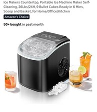 Countertop Ice Maker Portable Self-Cleaning 26lbs/24h Black Bullet Cubes