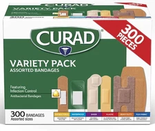 CURAD Assorted Bandages Variety Pack, 300 Count, 6 300 Count (Pack of 1) 