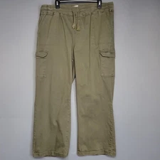 Sandpiper Pants Womens 22W Green Cargo Elastic Waist Drawstring Cotton Utility
