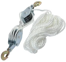 Wheel Block and Tackle System 4000LB Breaking Strength 65 Feet 3/8" Rope Hois...