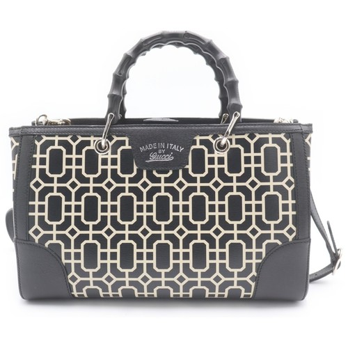 GUCCI Bamboo Shopper Medium 2-way Bag Shoulder Handbag Black Leather 323660 Used
