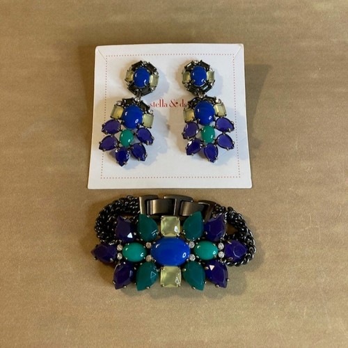 0122 Stella & Dot Peacock Collection Dangle Statement Earrings and Bracelet