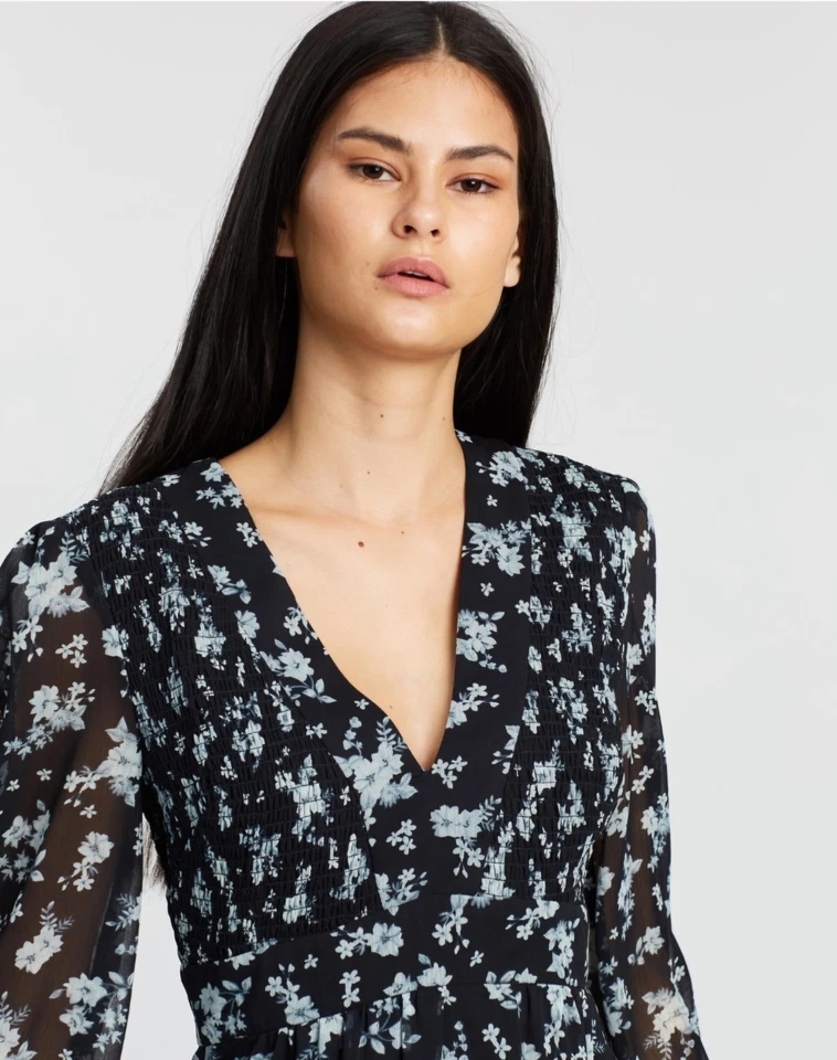 STEELE Black Floral "Stasia" Empire Midi Dress SIZE S - image 2 of 4