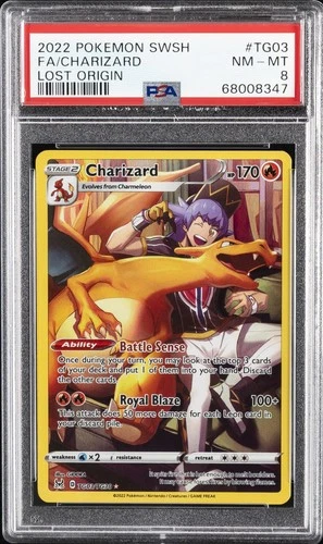 2022 POKEMON SWORD & SHIELD LOST ORIGIN #TG03 FULL ART/CHARIZARD PSA 8