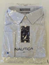 Mens Nautica Blue White Small Checkered Button-Down Shirt Size 18 34/35 New