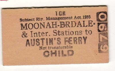 Bahnticket Australien: Tasmanien Gvt Rly Moonah Brdale - Austins Ferry