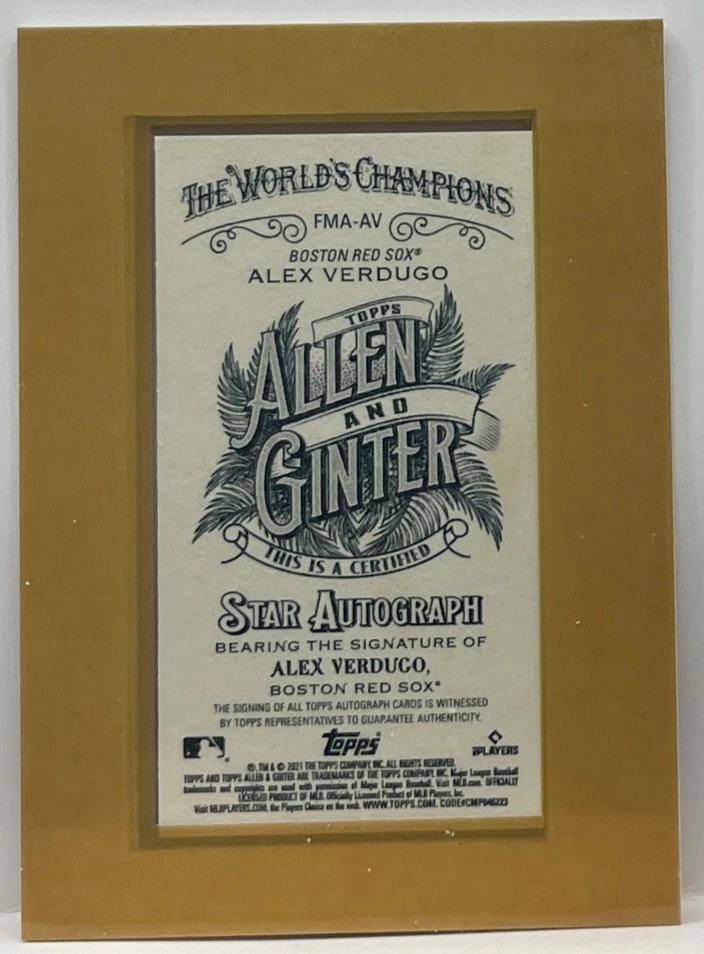 2021 Topps Allen & Ginter's Framed Mini Auto Alex Verdugo #FMA-AV Autograph - Image 2 of 2