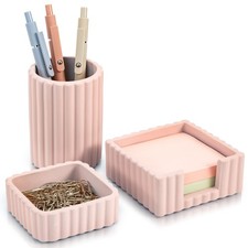 Modern Aesthetic Desk Accessories Set of 3 - Stylish Pink Concrete Organizers...