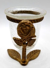 Bella Casa Brass Rose Votive Crackle Glass Holder By Ganz