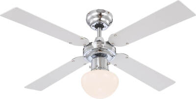 Globo 0330 Ceiling Fan Light Pull Chain Chrom 105 cm 4-Blade Silver E27