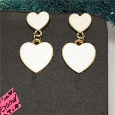 Hot Fashion White Enamel Cute Double Heart Crystal Women Stand Jewelry Earrings