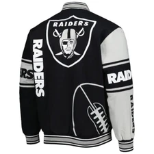 Las Vegas Raiders JH Design Cotton  Full Snap Jacket Black Silver Embroidered