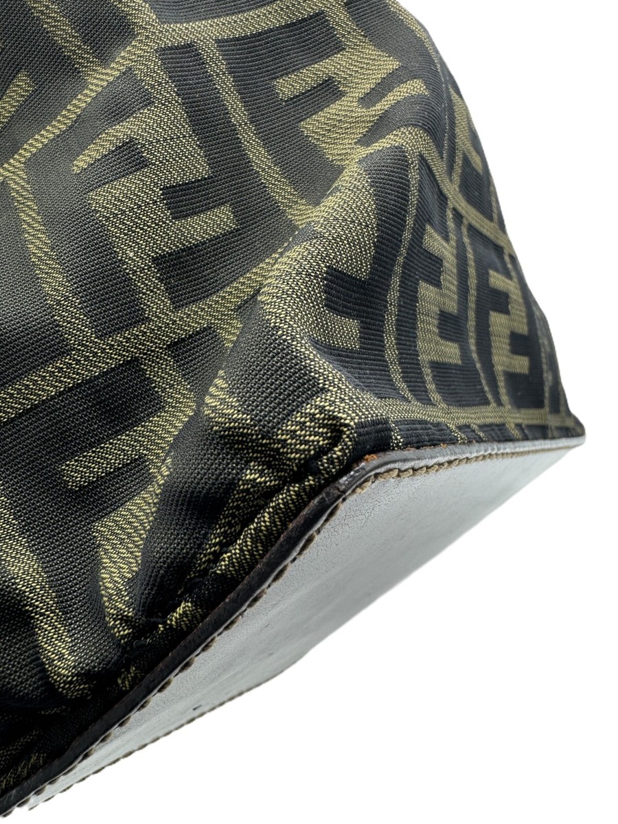 FENDI Zucca Nylon Canvas Tote Bag Black Brown Authentic 
