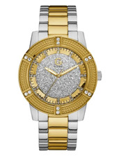 NEW G BY GUESS SILVER+GOLD 2 TONE,GLITZ CRYSTALS PAVE BRACELET WATCH G10447L1