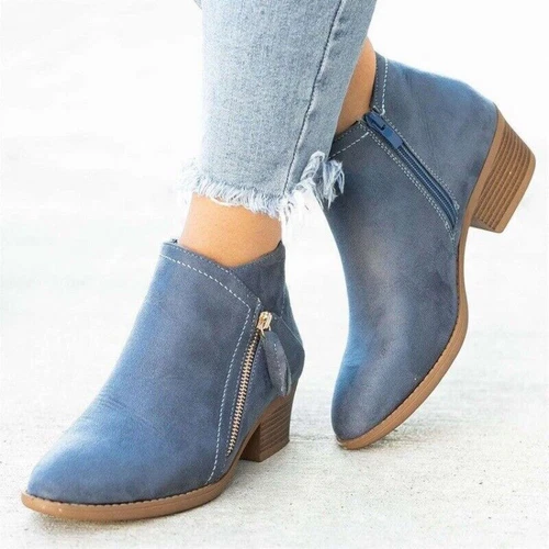 Damen Knöchel Stiefel Schuhe Damen Faux Wildleder Casual Zip Bequeme Schuhe DE - Bild 15 von 27