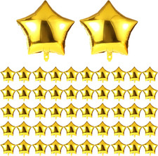 50Pcs Gold Star Shaped Foil Balloons, 5 Inch, Self Sealing, for Wedding, Baby Sh