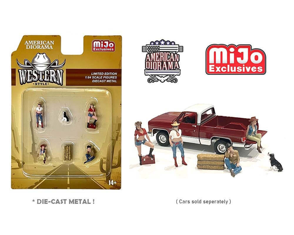 1:64 Figurine Western Style Cowboy Set 4 with Accessories American Diorama Mijo