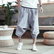 Men Summer Short Trousers Harem Japanese Samurai Cotton Boho Pants New