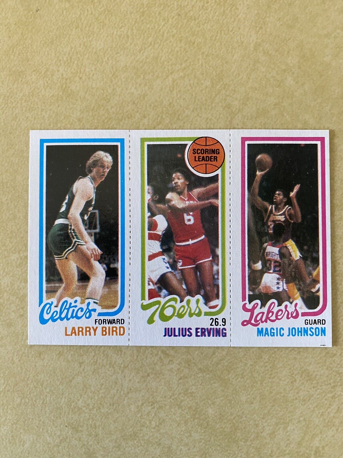 Image 1 - 1980-81 TOPPS Magic Johnson RC/Larry Bird RC/Julius Erving Scoring Leader Card!!