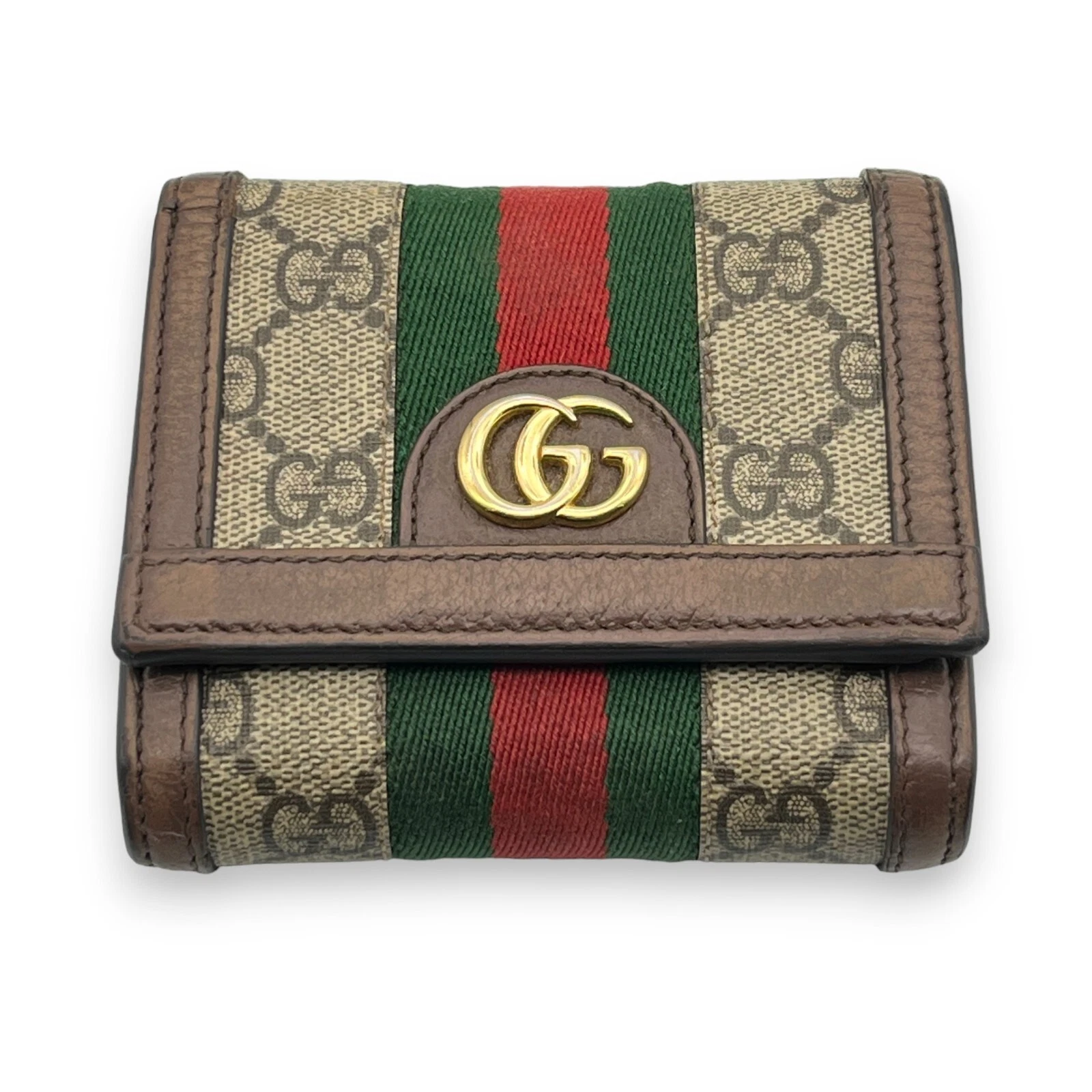 Portefeuille Gucci Ophidia 598662 GG Supreme Shelly Line à deux volets beige marron