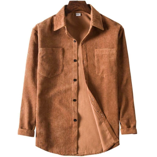 Camisa de pana para hombre Chaqueta de manga larga Informal Top Solapa Retro Calce ajustado Bolsillo - Imagen 5 de 15