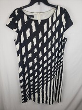 Calvin Klein Black And White Cap Sleeve Zip Up Dress Sz 14