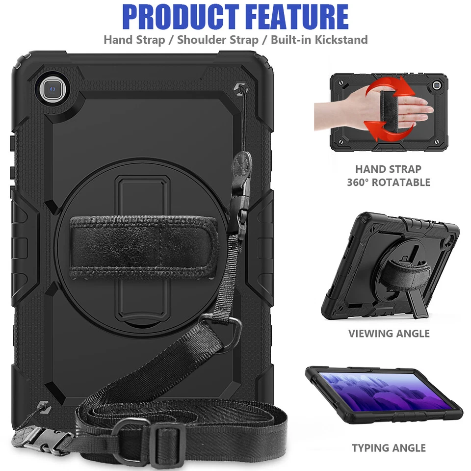 For Samsung Tab A7 10.4 A10.1 A10.5 S7 Shockproof Hybrid Case Kickstand w/ Strap - Image 3 of 4