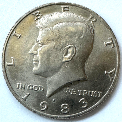 1983 P Kennedy 50-cent No FG Error 2810 Reverse struck through